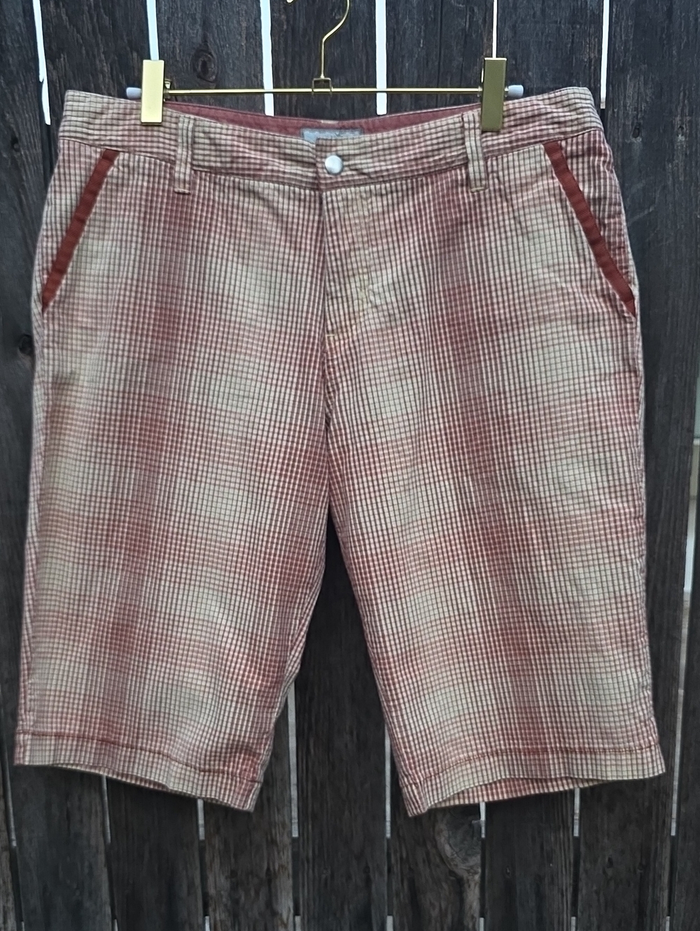 Horny Toad Women's Rust Orange Cream Plaid Bermuda Shorts 100% Cotton